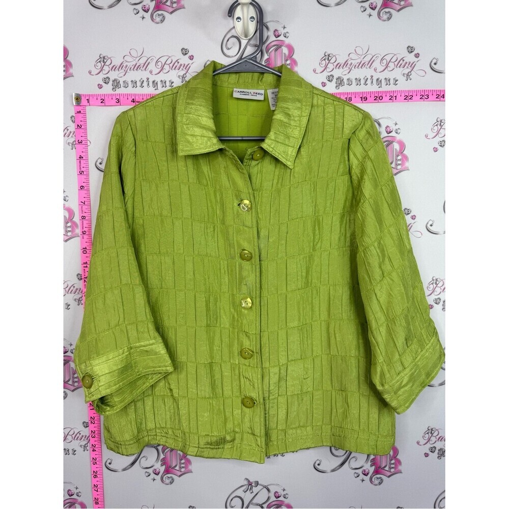 Carroll reed blazer cardigan Lime Green Textured Button-Front Women's Shirt